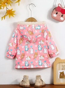 Giacca con cappuccio in pile con stampa di gatti carina per bambine, per primavera e autunno - Multicolore - Visualizzare 2