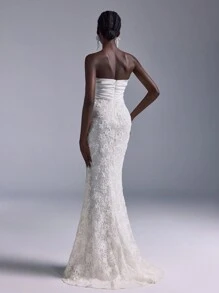 SHEIN Belle 简约白色蕾丝性感紧身美人鱼长裙，婚礼宾客礼服，适合晚会、活动和正式晚宴的女士礼服，礼服