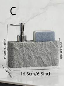 250毫升浴室黑色岩石仿树脂浴室厨房皂液器乳液分配器带海绵架家居浴室装饰夏季 - 彩色 - 查看 6