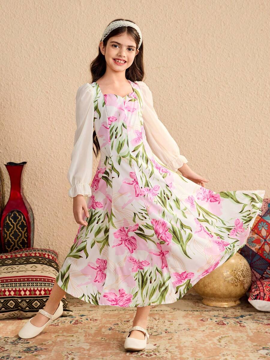 Tween Girls Casual Simple Fashion Daily Wear Dress - Multicolor - View 1