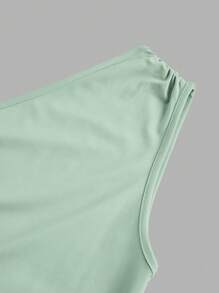 SHEIN EZwear 女式纯色无袖不对称褶饰及地鱼尾连衣裙 - 薄荷綠 - 查看 3