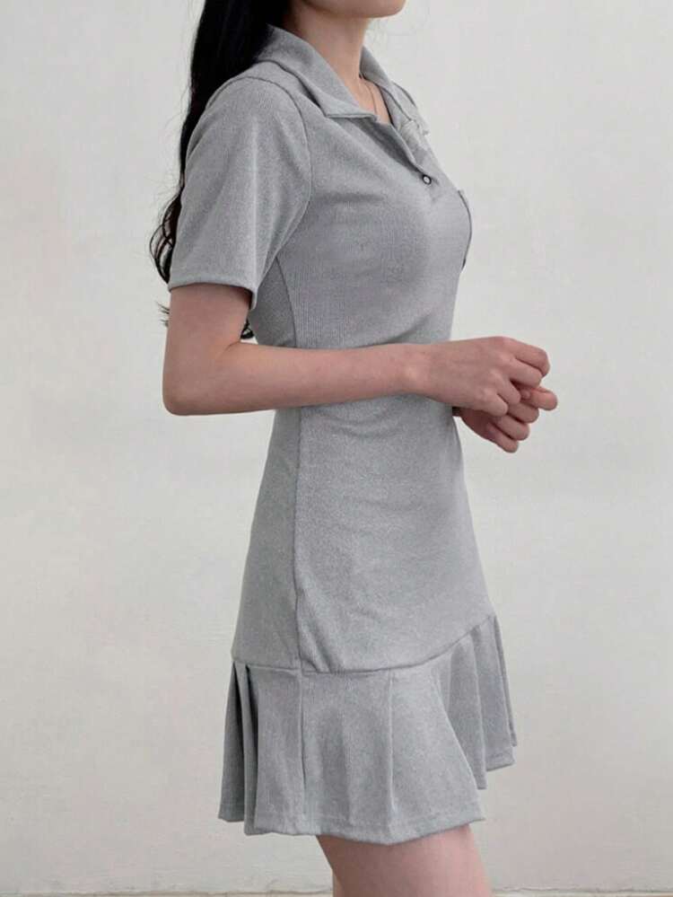 Women Casual Solid Color Pleated Hem Short Dress Sundress,Mini Dress