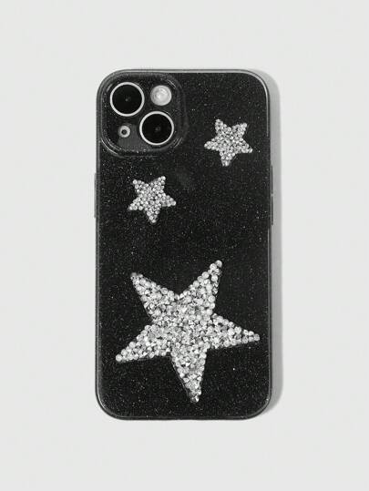 Grunge Punk 1pc 3D Crystal Bling Star Glitter Black Phone Case Compatible With IPhone 11 12 13 14 15 Pro Max