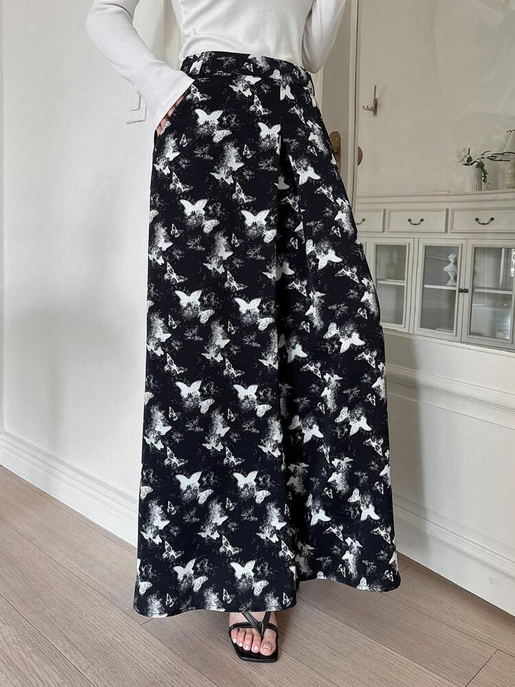 Women's Fashionable Butterfly Print Wide Leg Pants