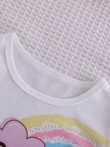 2 Stücke Set für Babys, Mädchen, lila, mit Wolken- und Regenbogen-Print, kurzärmliges Oberteil und Shorts, lässige, lockere Passform, Frühlings- und Sommerkleidung, Urlaubsset, lila Sets für den Sommer, Babys