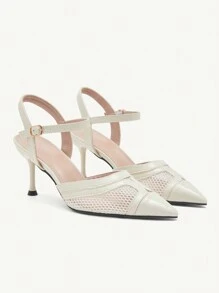 CUCCOO CHICEST White Perforated Mesh Closed Toe High Heel Women Fashion Sandals