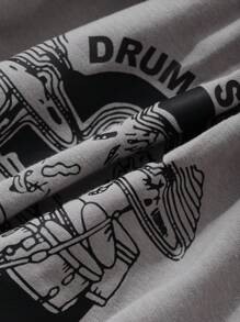 DAZY 2pcs Tween Boys Set: Letter Print Round Neck Drop Shoulder Tee And Pants,Back To School Clothes