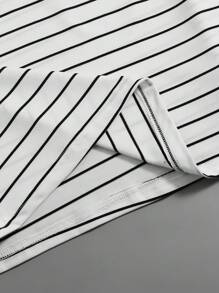 SHEIN EZwear Camiseta de rayas con bolsillo parche de verano - Naranja - Ver 5