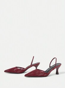 CUCCOO CHICEST 女士红色尖头时尚水钻装饰高跟鞋