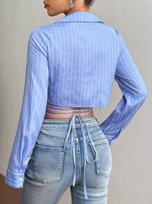 Flirla Women's Tie Up Crop Shirt, Casual Minimalist Style For Everyday Wear