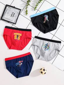 4pcs/Pack Teenage Boys Minimalist Fashion Soccer Graphic Cotton Soft Breathable Briefs - Multicolor - View 5