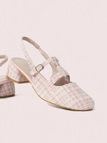 CUCCOO DOLLMOD Women's Plaid Square Toe Fashion High Heel Pumps For Daily Wear Valentine's Day - Pink - View 2