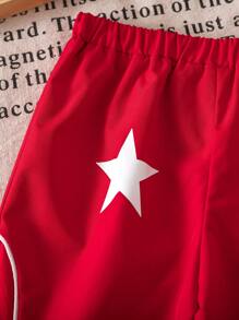 SHEIN Baby Girl Cute Star Print Elastic Waist Pants, Red, Versatile, Autumn/Winter - Red - View 8