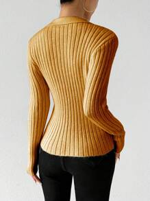 SHEIN Unity Elegant Fitted Knitted Sweater, Minimalist Fashion Casual Pullover For Everyday Wear Fall Winter - Orange - View 2