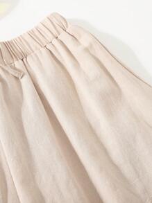 SHEIN Teen Girl Khaki Ruffle Hem Bowknot Solid Shorts - Apricot - View 5