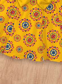 SHEIN Gaun Lengan Panjang Motif Kartun Bunga dengan Pita Manis untuk Bayi Perempuan, Bergaya untuk Musim Gugur/Musim Dingin - MultiWarna - View 5