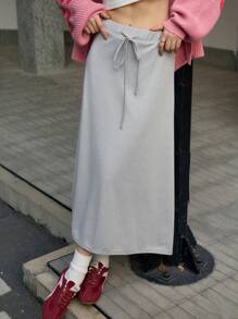 INAWLY Women Casual Solid Color Drawstring Waist Skirt, Autumn/Winter Fall Cloth For Women