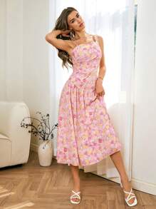 SHEIN VCAY Vestido largo ajustado con estampado tejido para el Día de San Valentín, vestido de Pascua para mujeres