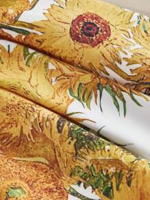 SHEIN MOD 女士梵高风格向日葵印花无袖迷你连衣裙，春季连衣裙