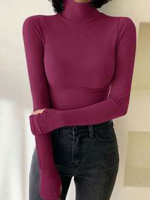 DAZY 女式高领修身基本款 T 恤，纯色简约时尚休闲日常穿着长袖女式上衣，秋季女装