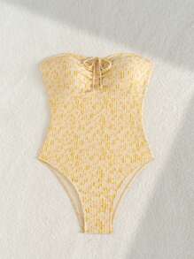 Swim Mod Nuevo traje de baño de una pieza con cordón, textura de tela y lazo, perfecto para vacaciones de verano