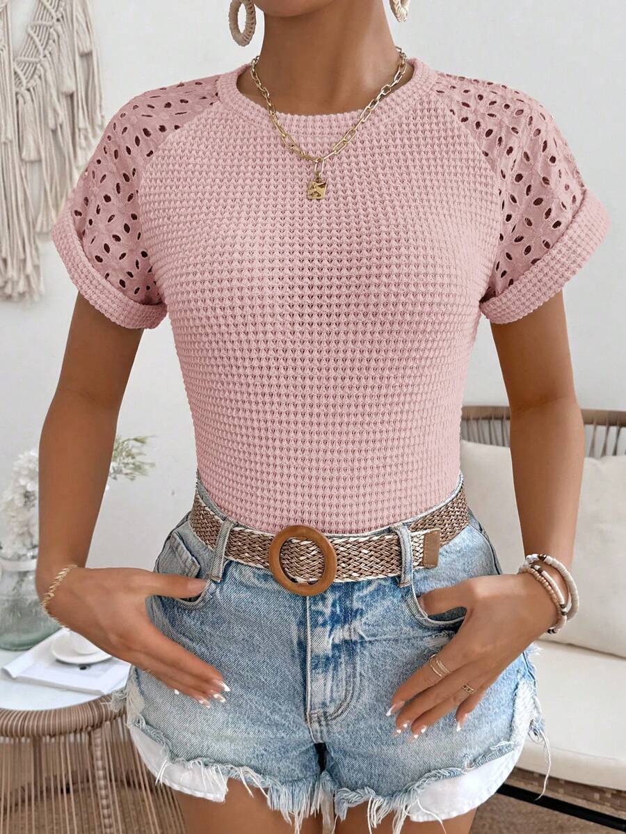 SHEIN LUNE 女士纯色圆领插肩袖休闲 T 恤