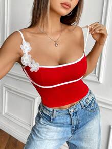 Chiquease 女士 Floral Arrangement 白色镶边吊带背心，红色