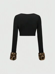 ROMWE Grunge Punk Top sexy pentru scenă, cu imprimeu leopard, cu inima scobită Y2K, pentru femei - Negru - Vizualizare 2