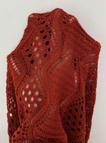 Elenzga Knit Hollow-Out Elegant Simple Long Sleeve Cover Up For Women, Spring/Summer Knit Pullover Fall Winter Sweater - Redwood - View 7