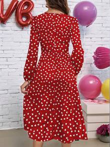 SHEIN Clasi Váy chấm bi hình trái tim phù hợp cho ngày lễ tình nhân - Đỏ và trắng - Xem 2