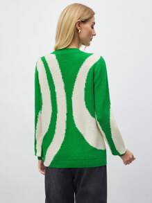 BizChic Green Jacquard Knitted Sweater Top, Office Lady Style, New Year Party, Valentine's Day Date , Spring/Summer - Green - View 3
