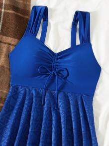 Swim Lushoire New Solid Color Slimming Beach Outfit One-Piece Swimwear & Boyshort Tankini Set For Women, Suitable For Hot Springs For Summer Beach Vacation - Navy Blue - View 4