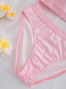 2pcs/Set Young Girls Lace & Heart Print Comfortable Bra And Panty Set, Cute & Sweet Intimate Apparel For Teenagers - Pink - View 6