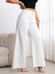 Breezaya Women's Wide Leg White Casual Loose Pocketed Denim Jeans