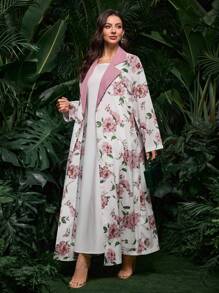 Al Najma Bata abaya de manga larga con estampado floral suelto para mujer
