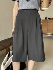 DAZY Women's Solid Color Pleated Loose Bermuda Shorts - Dark Grey - View 3