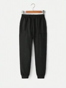 Tween Girl Solid Color Crew Neck Top And Pants 2Pcs Set, Casual And Fashionable For Daily Wear - Black and White - View 5