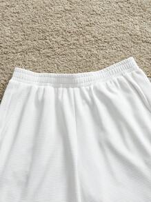 Manfinity VCAY 2 件套男士针织休闲舒适松紧腰直筒短袖 T 恤和裤子套装 - 卡其色 - 查看 3