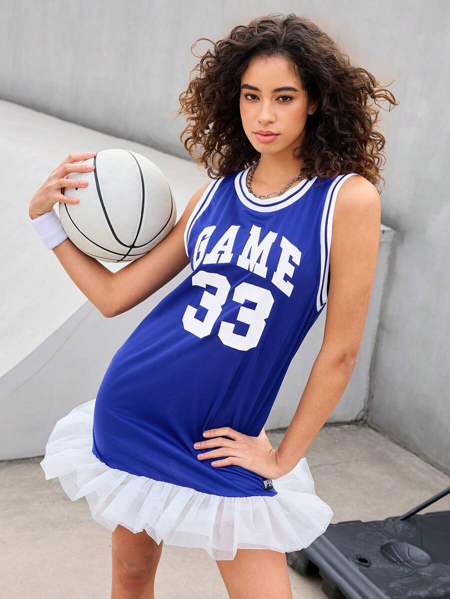 Easithlete 女士字母印花条纹圆领无袖户外连衣裙