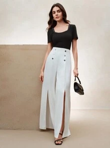 Anewsta Elaire Elegant Slit Front Women Long Pants