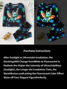 2pcs Young Boy Pajamas Snug Fit, Long Sleeve Top And Long Pants. Glow-In-The-Dark Unicorn Print, Soft And Comfortable Fabric, Simple Design Style For Easy Matching, Playful Design Makes Boys Stylish And Energetic At Home. Suitable For All Seasons (1 Set Sold Separately) - Black - View 4