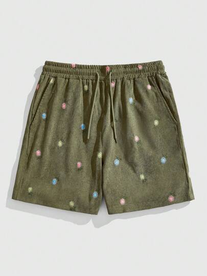 Street Life Pantaloncini casual da uomo con ricamo floreale, di moda e semplici per l'uso quotidiano, adatti per l'estate