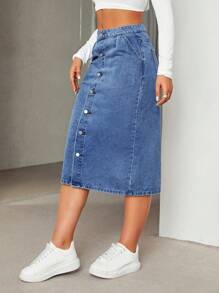 Damen Lässig Jeans Rock, minimalistisch & modisch, Alltagsmode