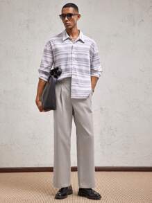 Party Pantalones rectos de tiro medio de uso casual de algodón gris claro con herrajes metálicos, adecuados para el uso diario y los desplazamientos - Gris Claro - Ver 4