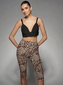 MISSGUIDED Leopard Print High Rise Biker Shorts Compression Workout Athletic Gym Running Cycling Shorts Dance Yoga Capri Length Leggings - Multicolor - View 4