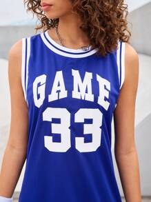 Easithlete 女士字母印花条纹圆领无袖户外连衣裙