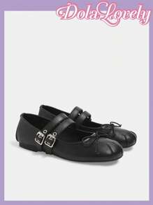 Dola Lovely 1 Pair Women's Flat Mary Jane Shoes, Pink Bowknot & Rhinestones Slip-On Flats, Suitable For Outdoor Wear, Versatile And Comfortable Spring Shoes Spring Break Easter - Black - View 5