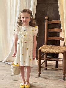 SHEIN LMoss Kids Vestido ajustado con volantes y estampado floral en miniatura para niñas jóvenes de LMoss