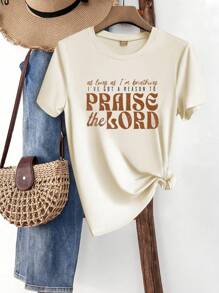 INAWLY Koszulka I Have Reason To Praise, koszulka Praise The Lord, koszulka Brandwyn Highland Christian, damska koszulka z okrągłym dekoltem i nadrukiem graficznym - Morela - Zobacz 3