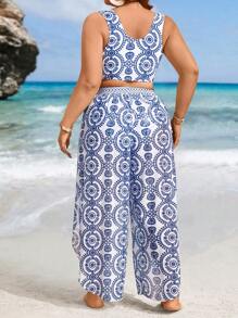 Swim Lushoire Summer Plus Size Random Print 3pcs Bikini Set - Multicolor - View 2